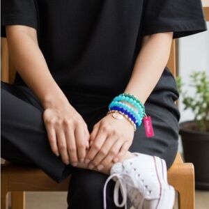 NWT Lilly Pulitzer Mermaid Grotto Blue Beaded Stretch Bracelet Set of 3 Coastal